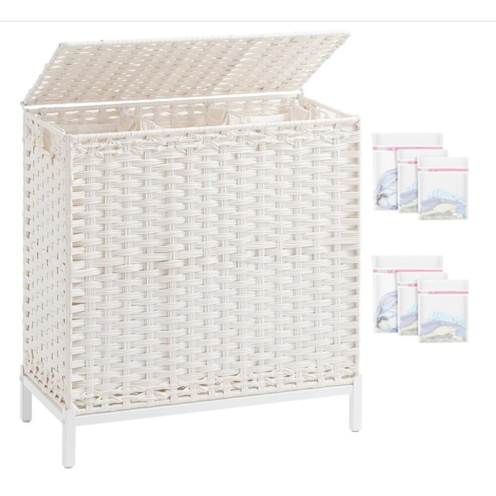SETVSON 132L Laundry Hamper w/Lid 3 Removable Bags White Open Box